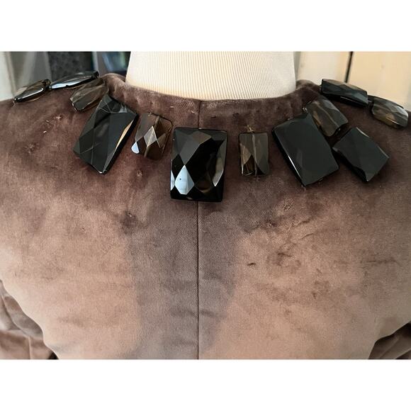 NORMAN AMBROSE Vintage Velvet Jacket •S•Brown Jeweled Blazer Brown Peplum Fitted - Picture 5 of 14